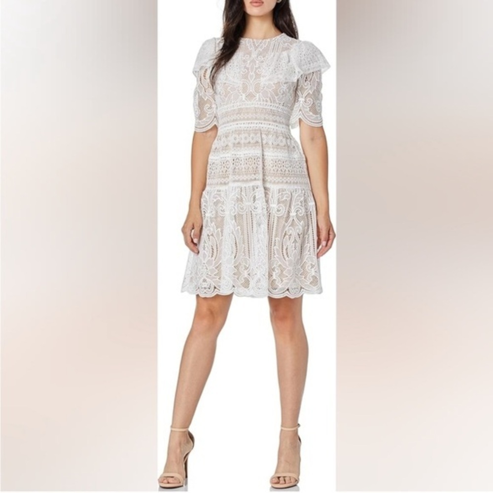 ML Monique Lhuillier White Lace Mini Dress Size 4